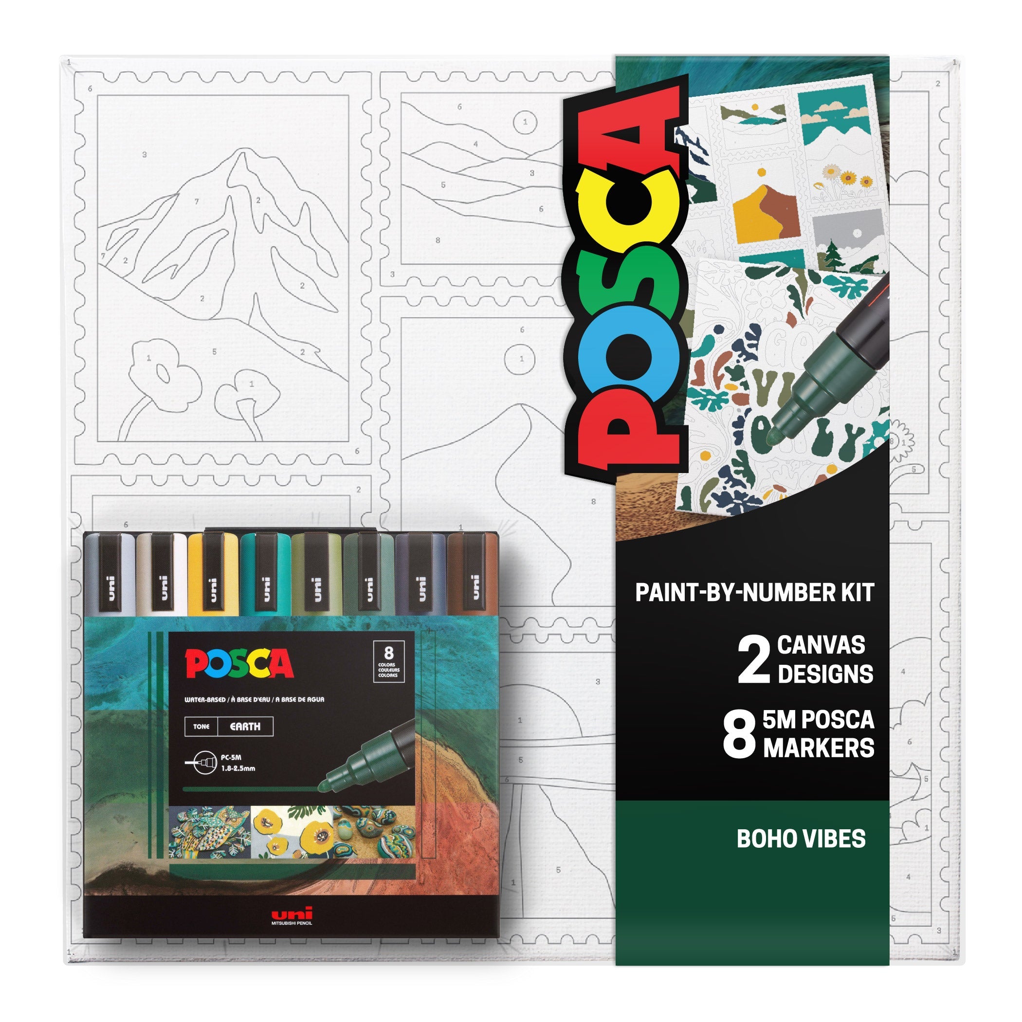 uni® POSCA® Paint-By-Number Canvas Kit, including 5M Markers