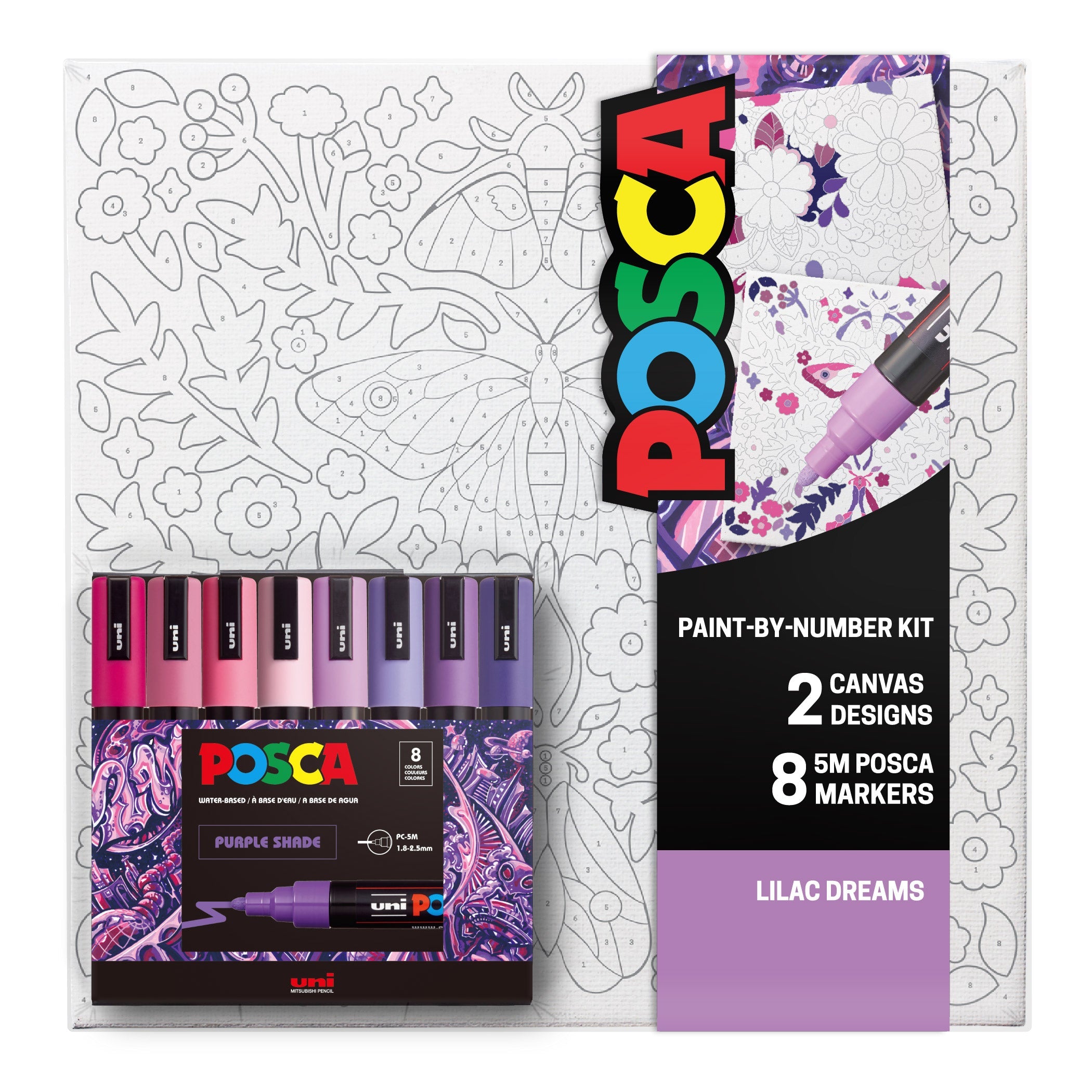 uni® POSCA® Paint-By-Number Canvas Kit, including 5M Markers
