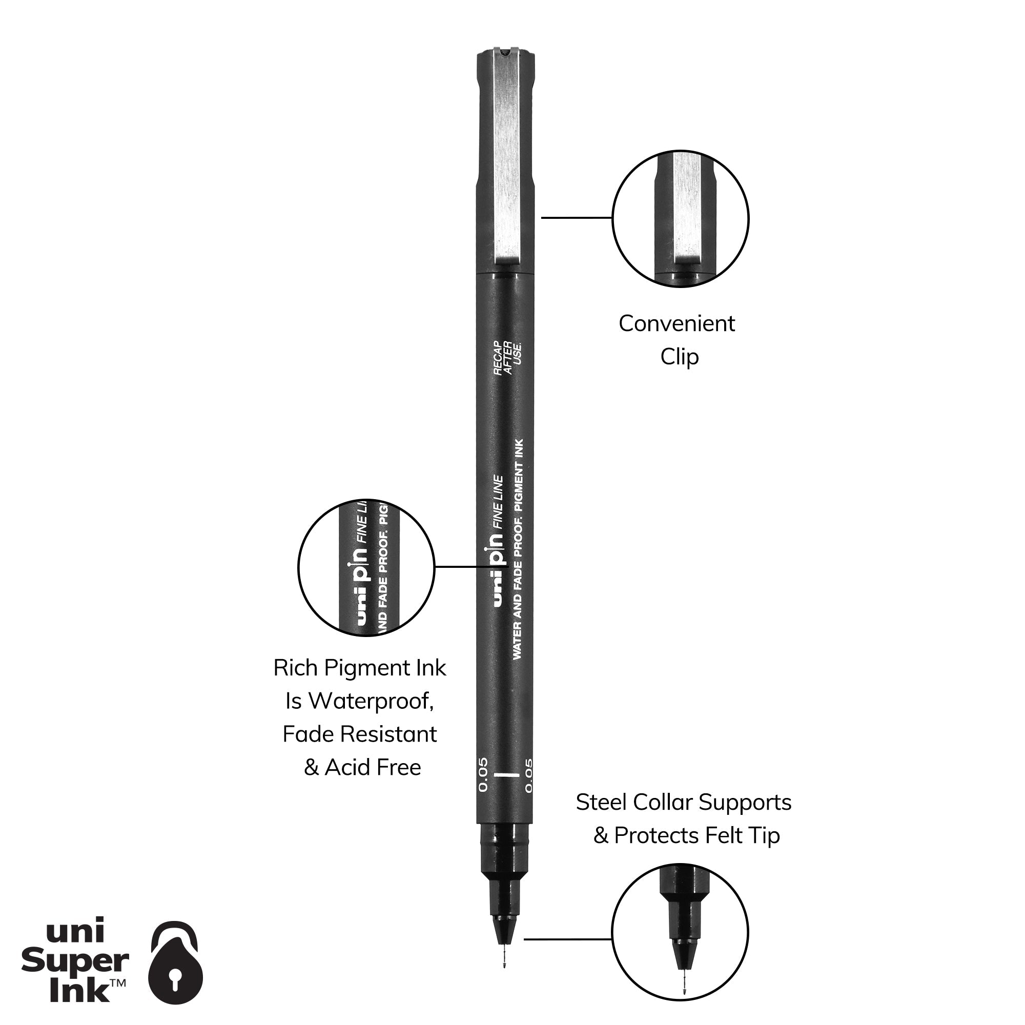 uni® Pin, Fine Line Drawing Pen, 0.05 mm