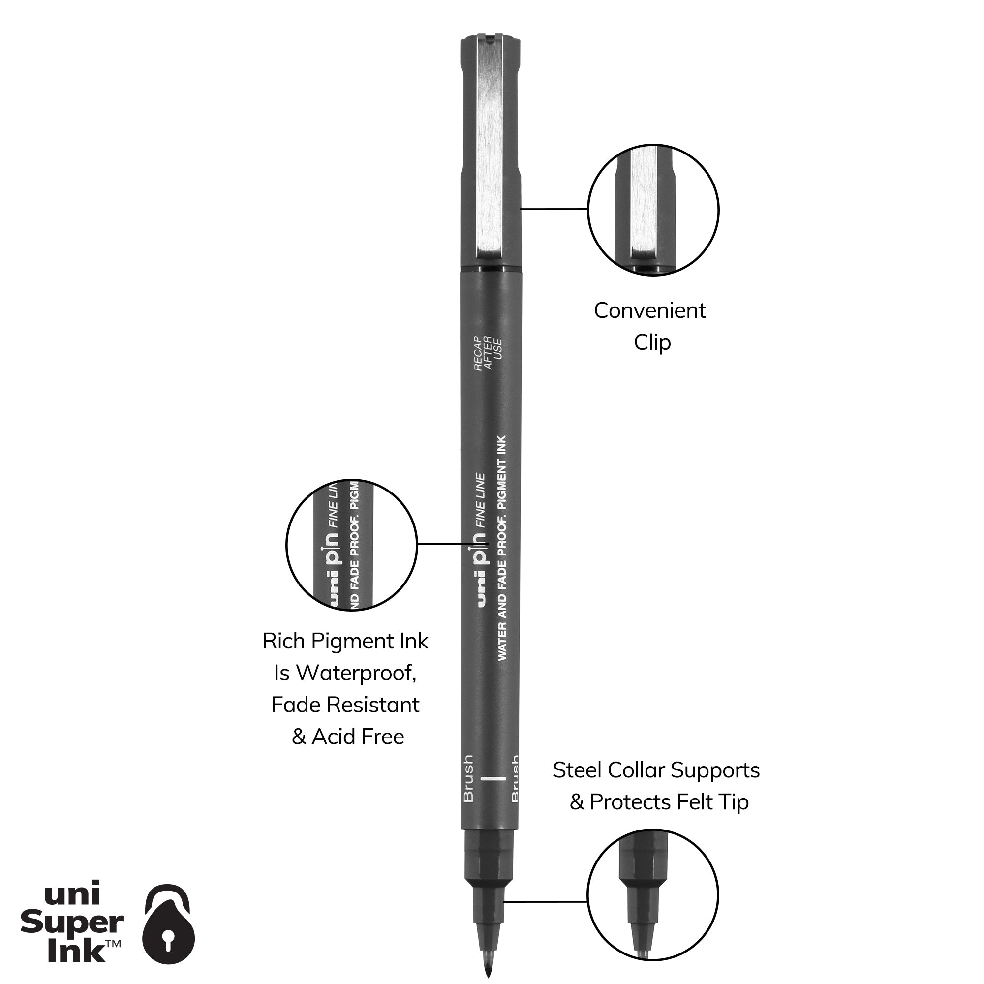uni® Pin, Fine Line Drawing Pen, Brush Tip